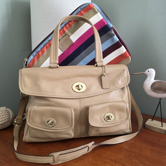 Coach 12980 Hampton Legacy Briefcase & Laptop Case Tan Leather Bag Y2K